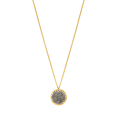Collar Upsala Dorado Círculo Mediano Largo Plata Pavonada Puntos Dorados